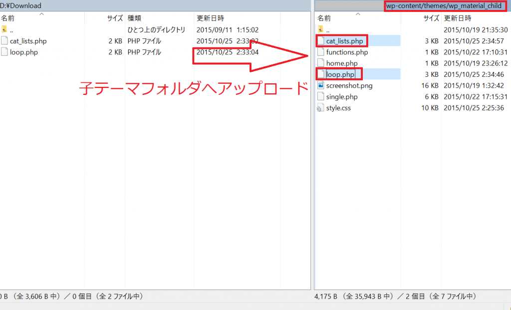 子テーマフォルダへアップロード